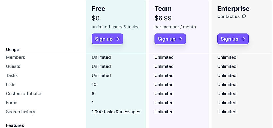 Pricing screenshot