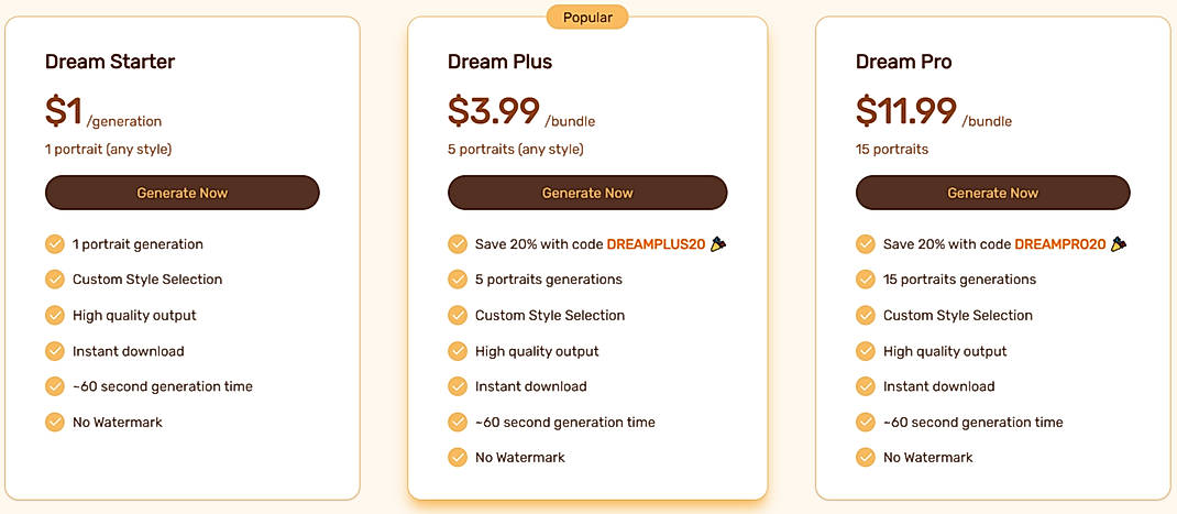 Pricing screenshot