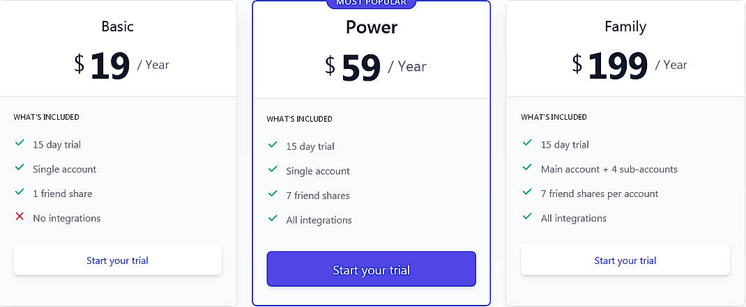 Pricing screenshot