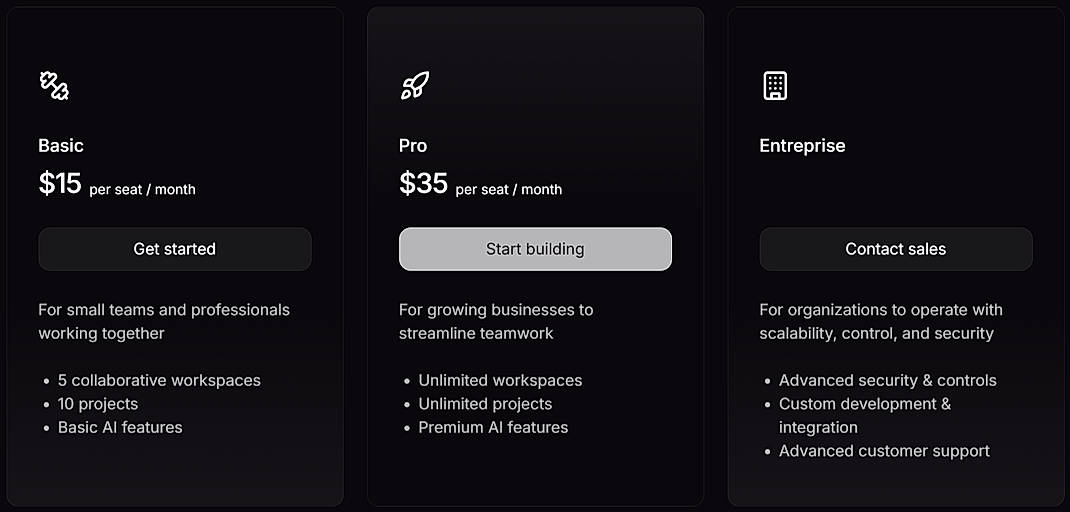 Pricing screenshot
