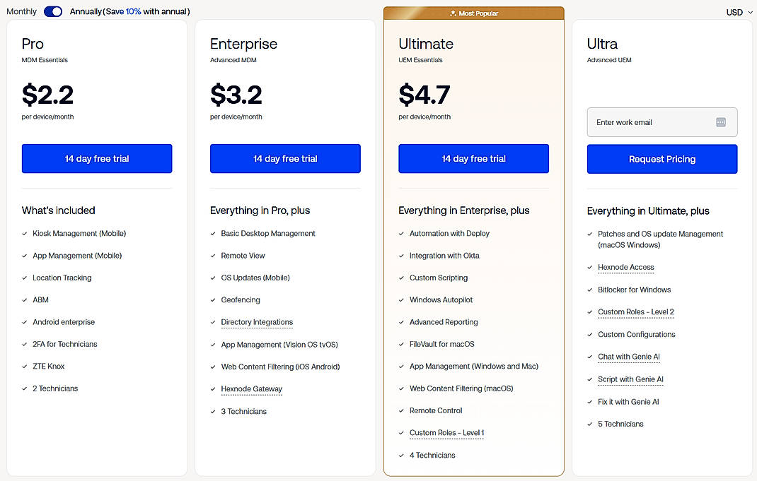 Pricing screenshot