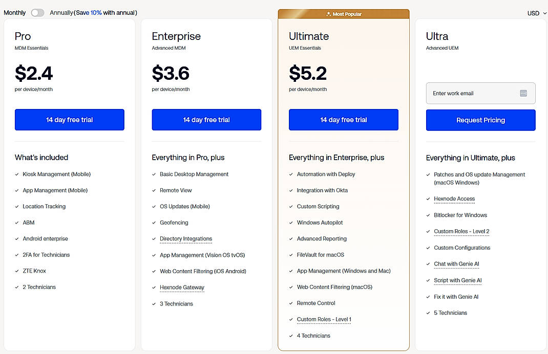 Pricing screenshot