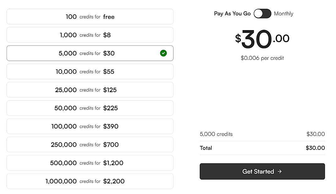 Pricing screenshot