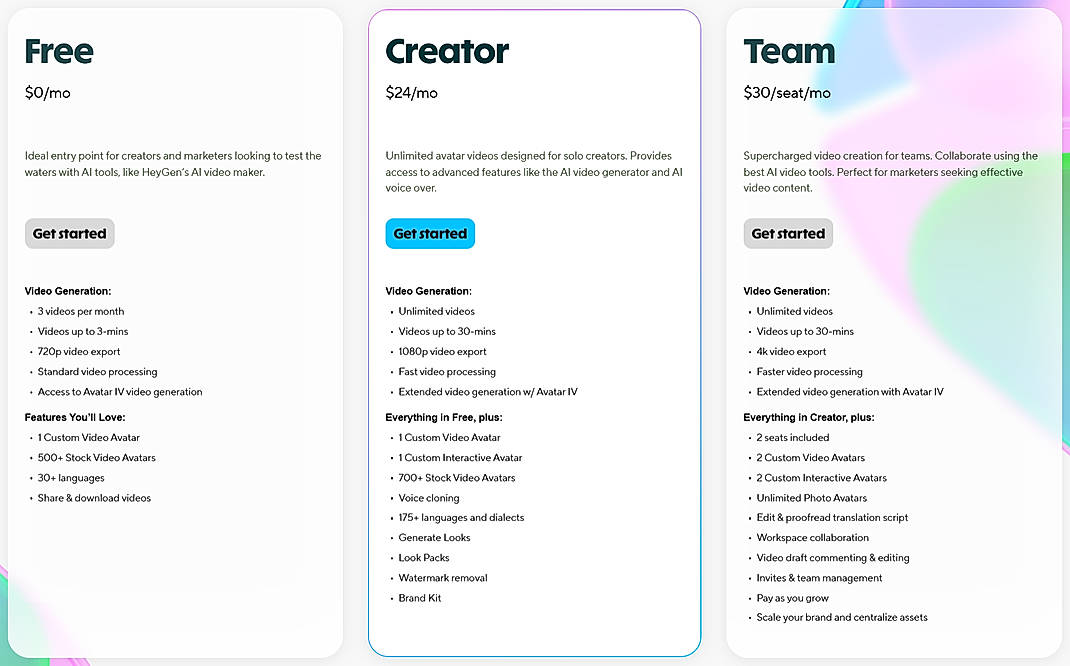 Pricing screenshot