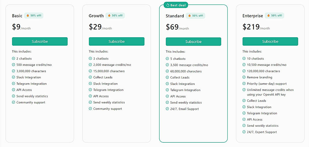 Pricing screenshot