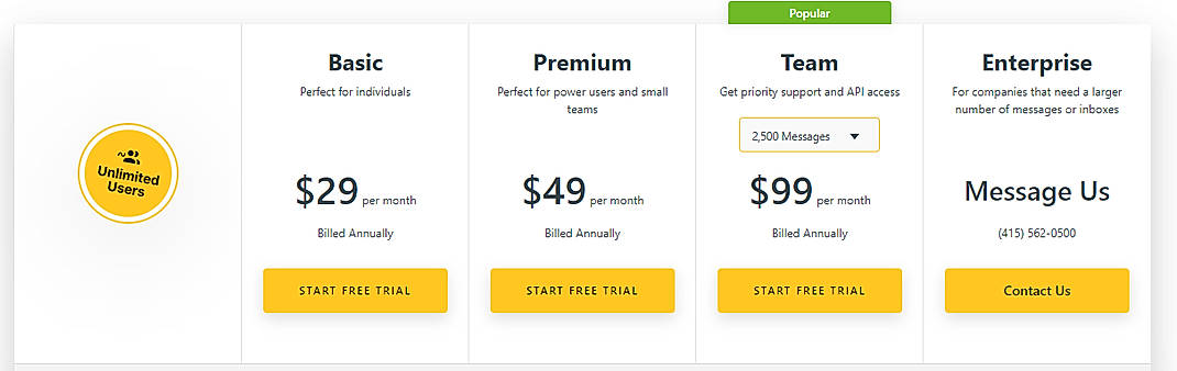 Pricing screenshot