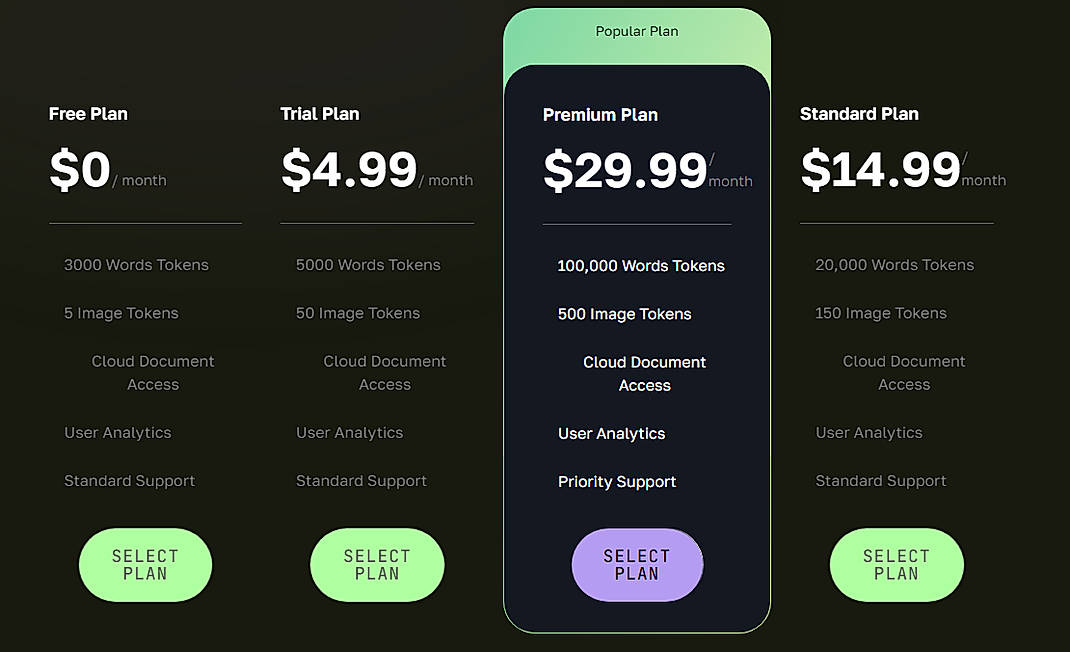 Pricing screenshot