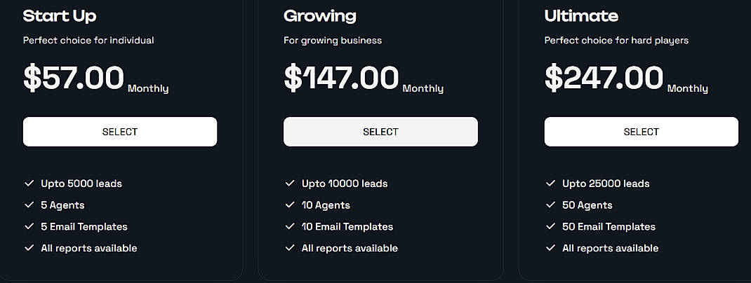Pricing screenshot
