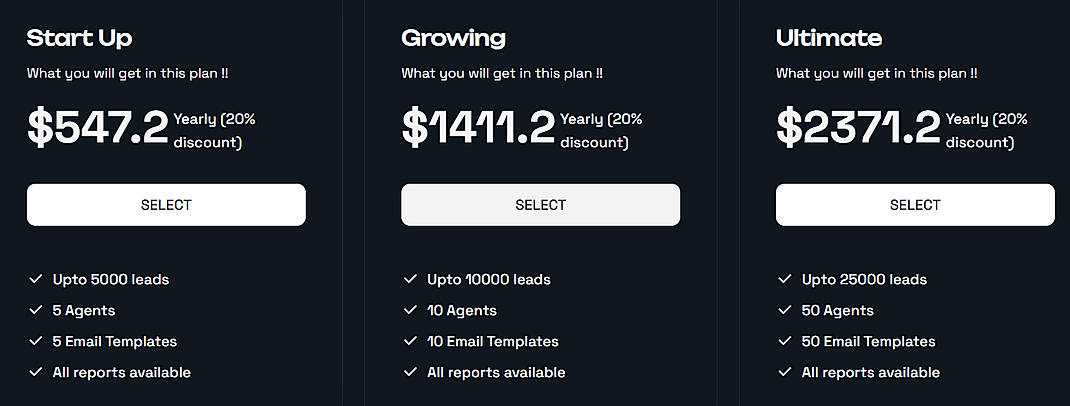 Pricing screenshot