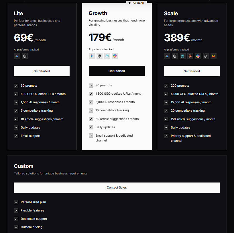 Pricing screenshot