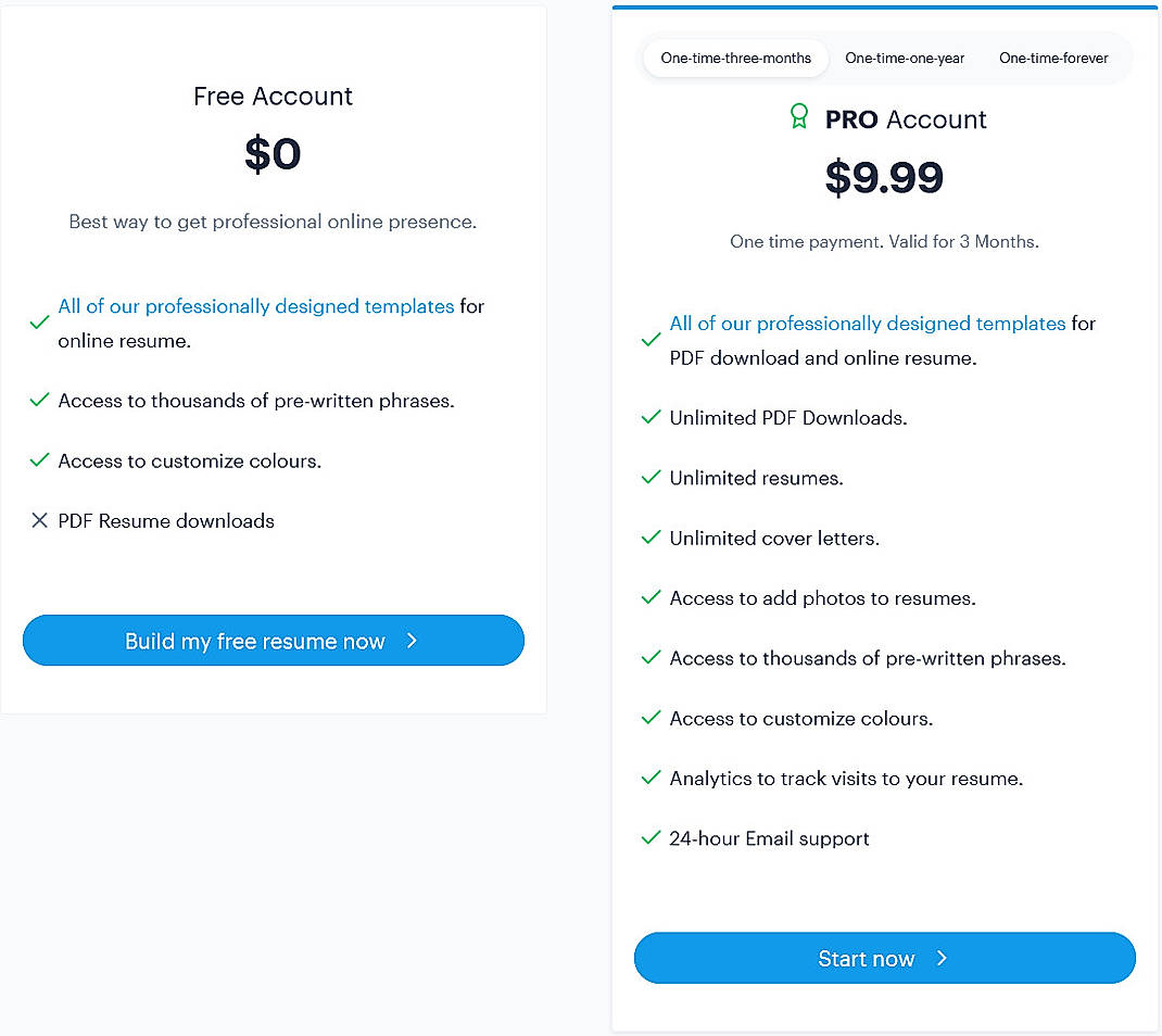 Pricing screenshot