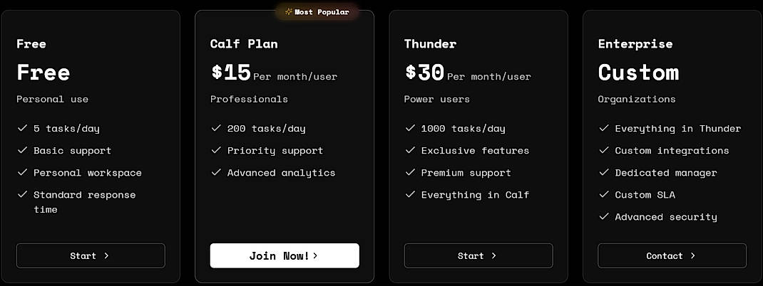 Pricing screenshot