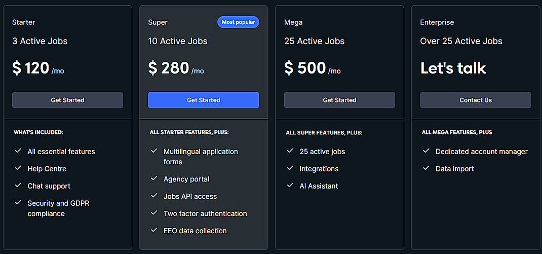Pricing screenshot