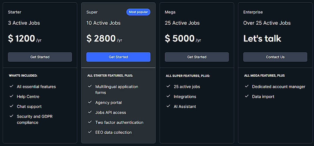 Pricing screenshot