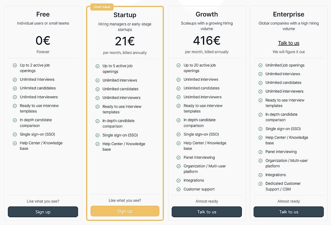 Pricing screenshot