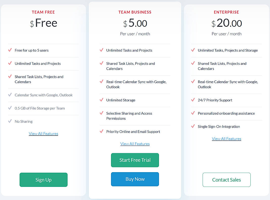 Pricing screenshot