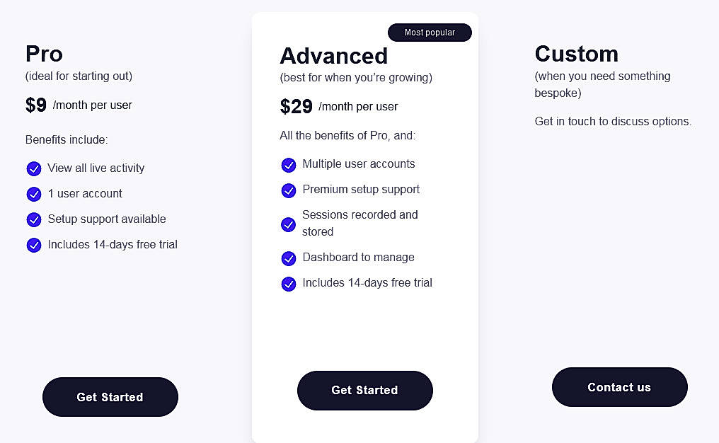 Pricing screenshot