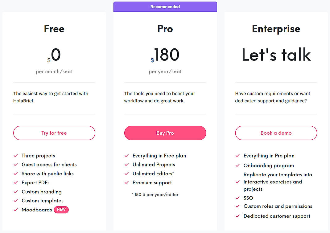 Pricing screenshot