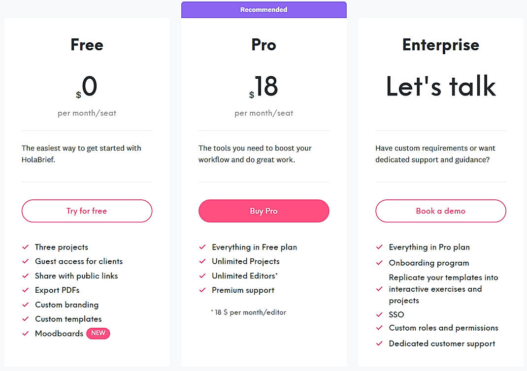 Pricing screenshot