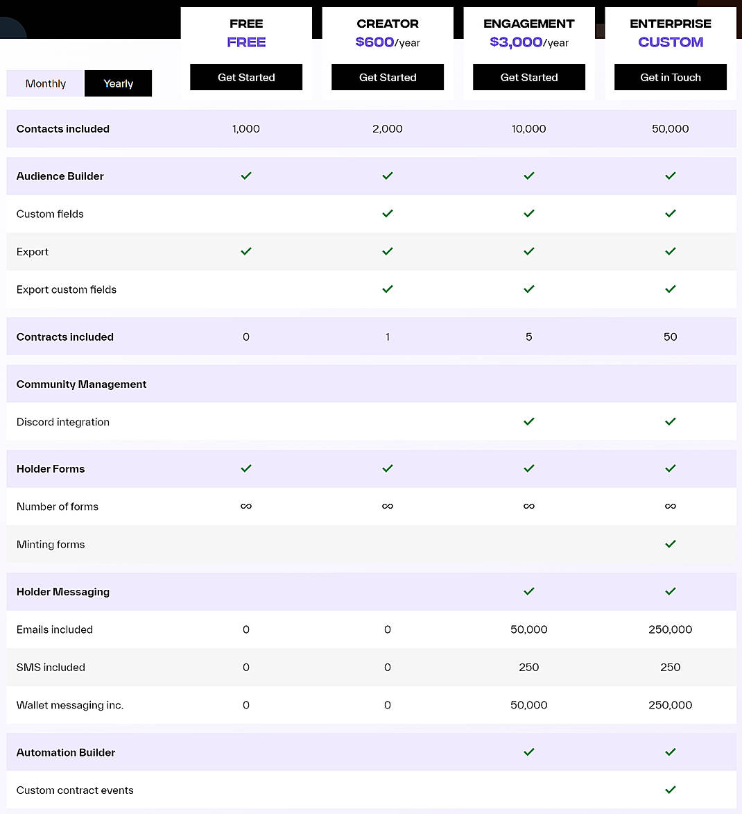 Pricing screenshot