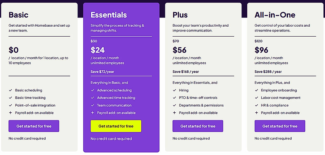 Pricing screenshot