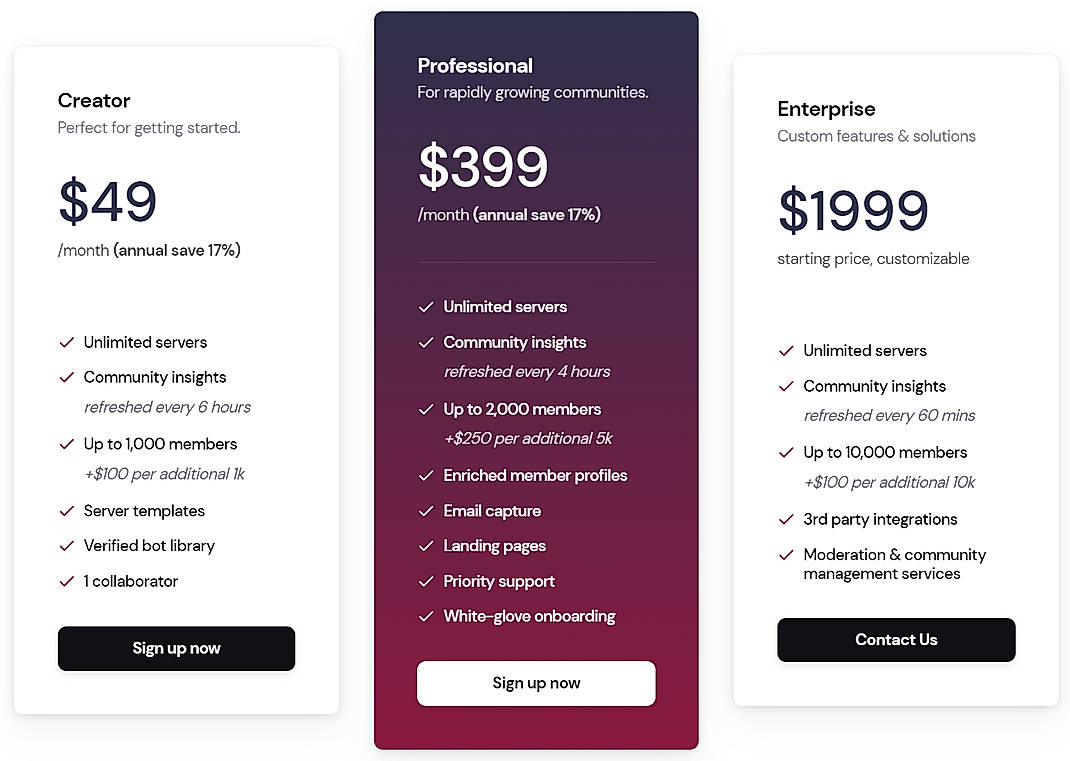 Pricing screenshot