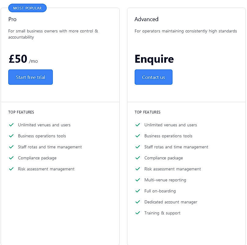 Pricing screenshot