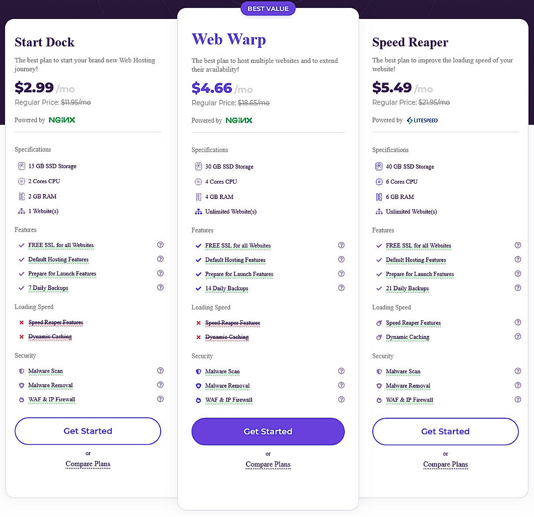 Pricing screenshot