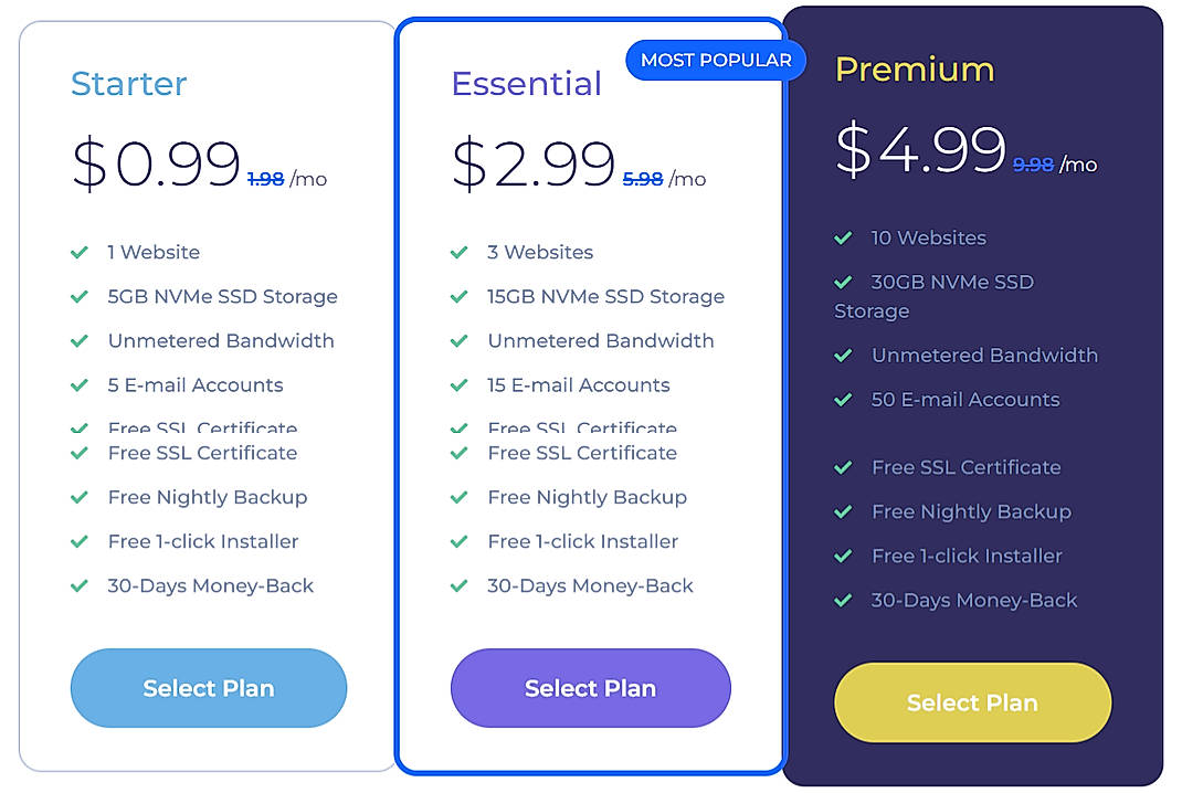 Pricing screenshot