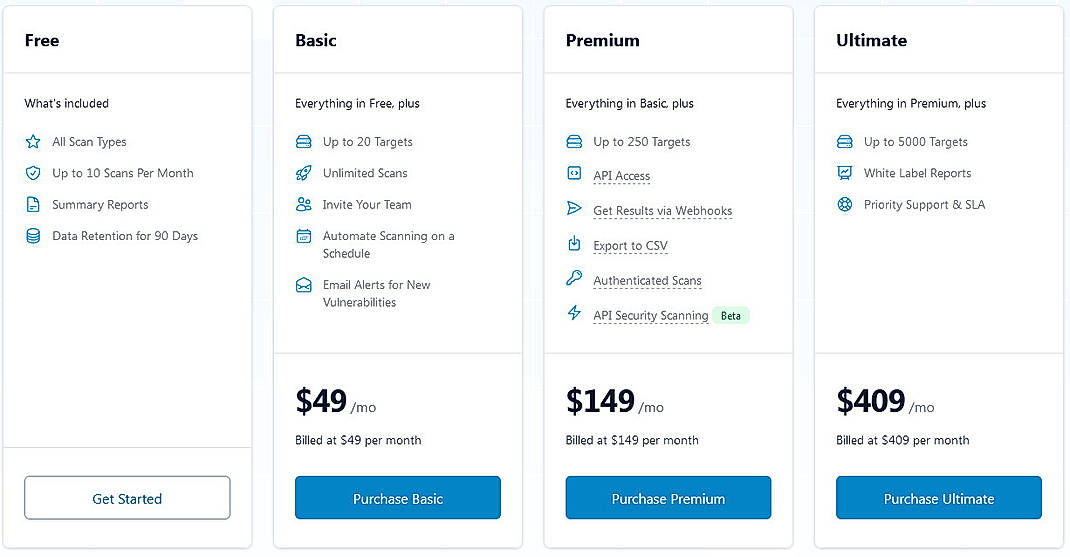 Pricing screenshot