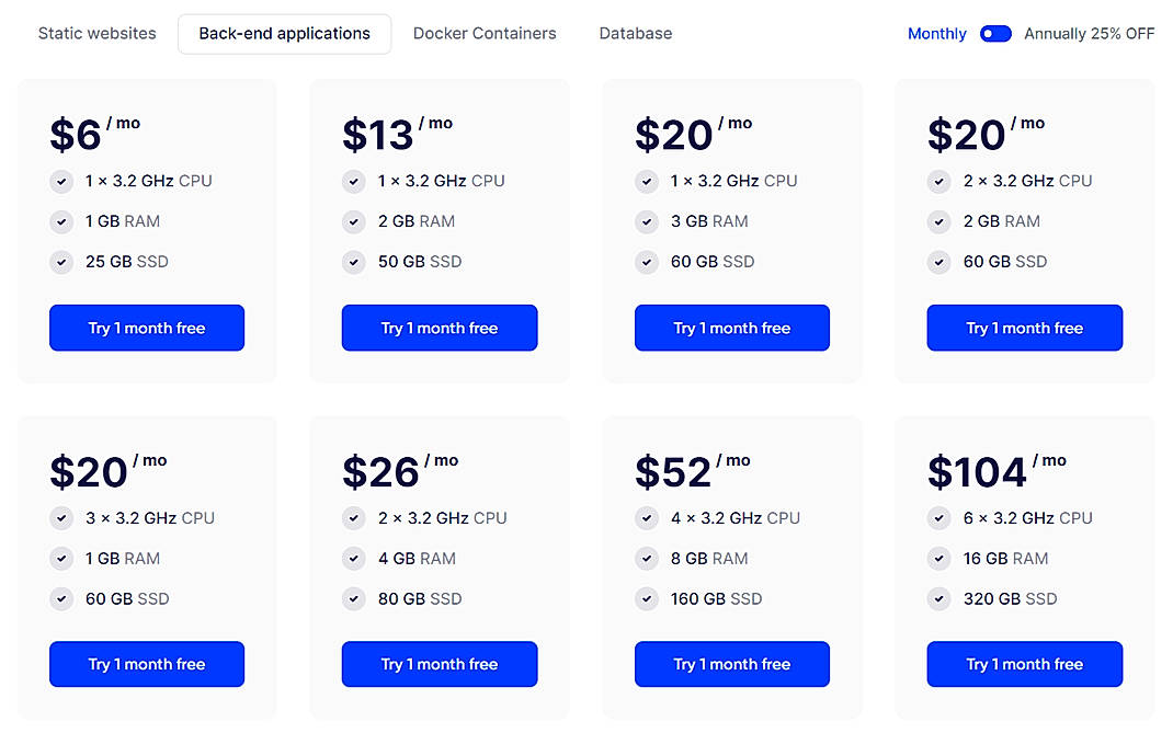 Pricing screenshot