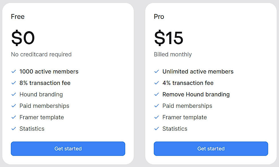 Pricing screenshot
