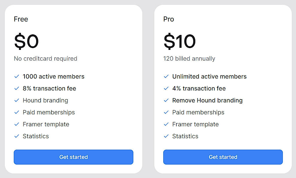 Pricing screenshot