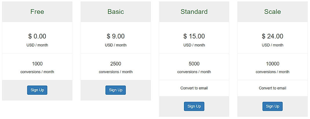 Pricing screenshot