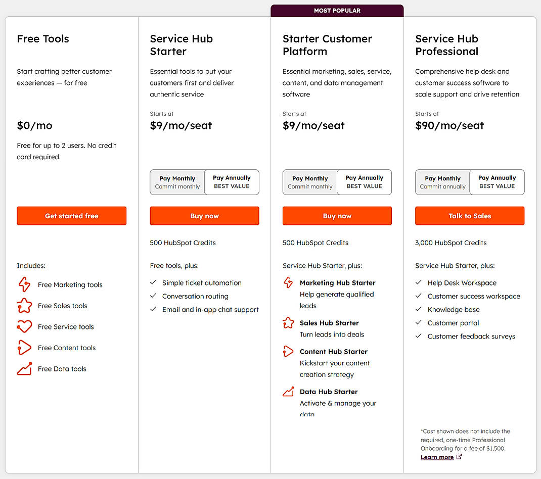 Pricing screenshot