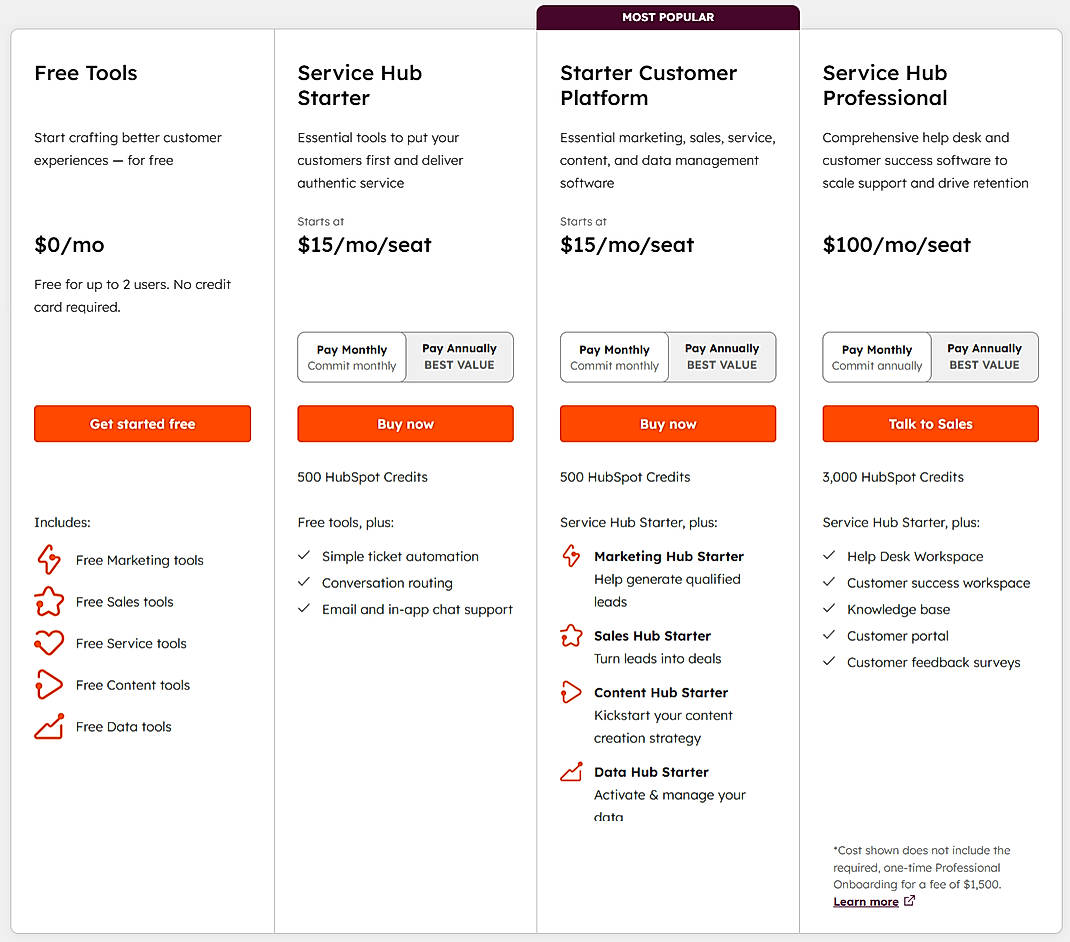 Pricing screenshot