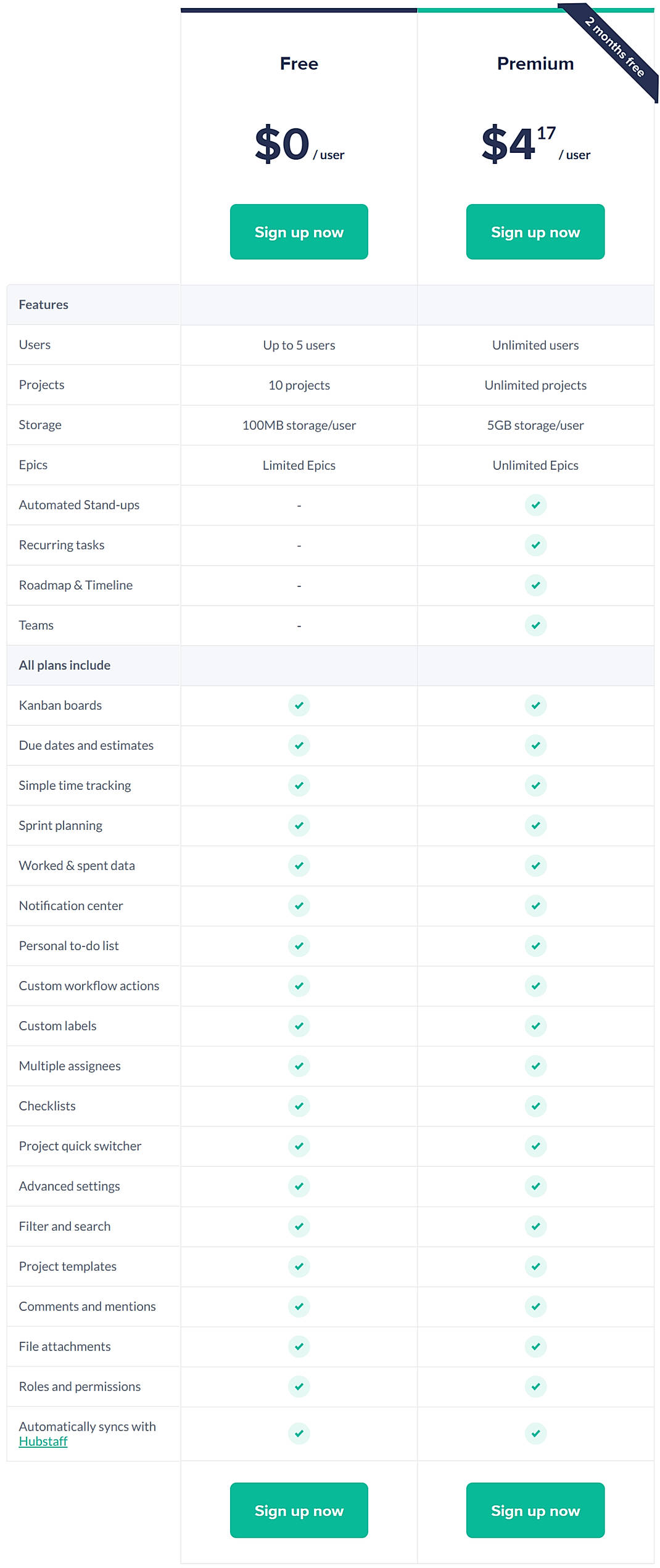 Pricing screenshot
