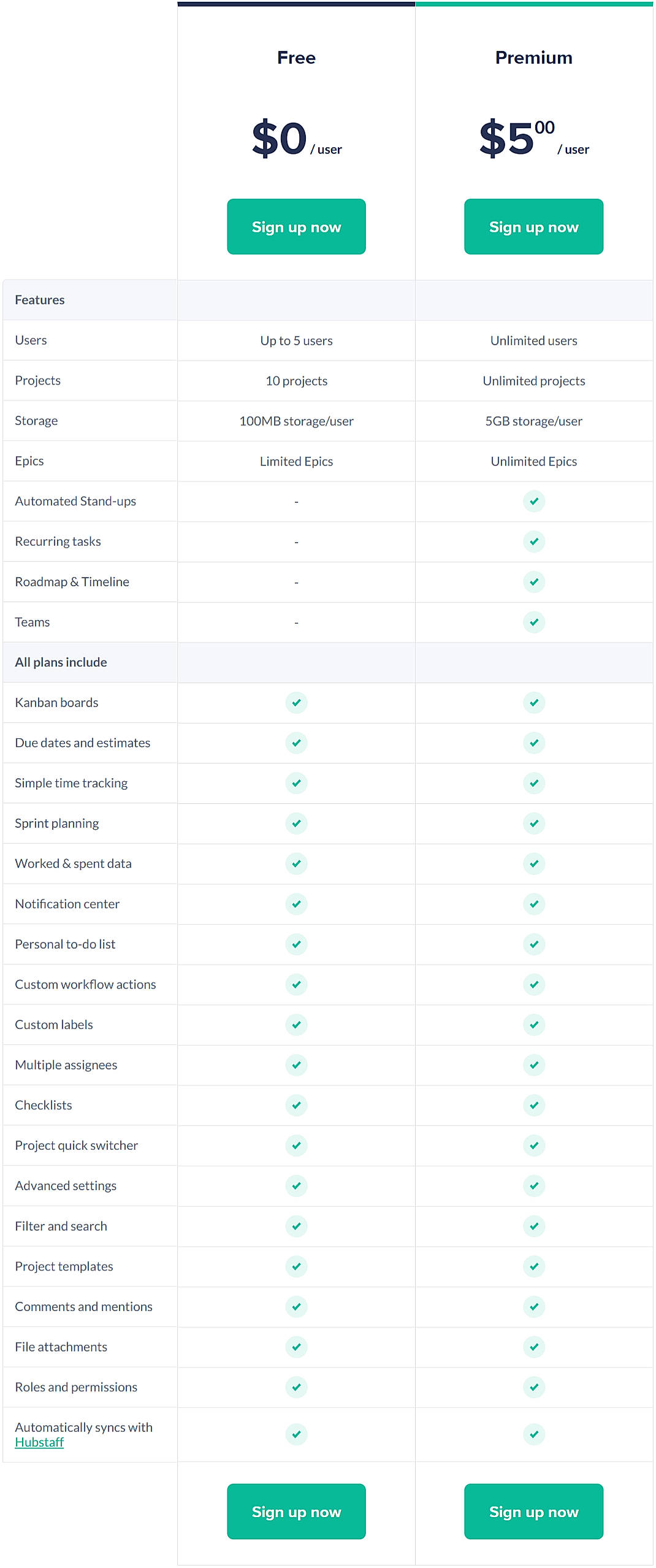 Pricing screenshot