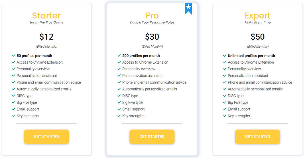 Pricing screenshot