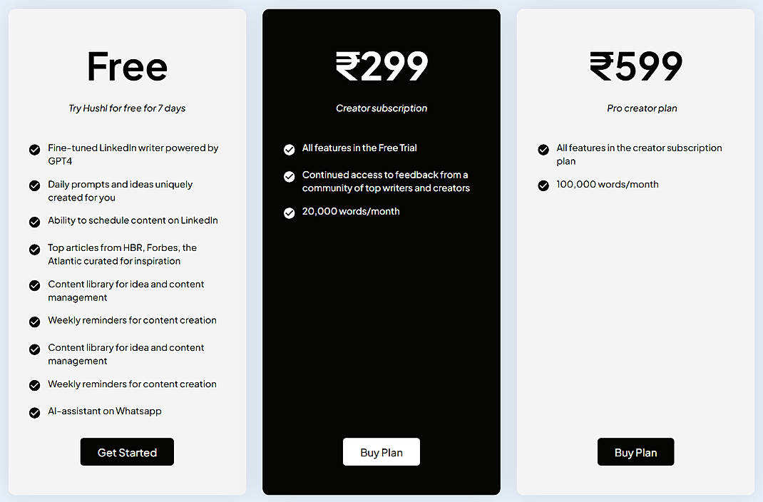 Pricing screenshot