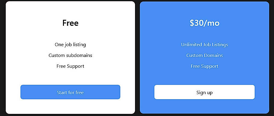 Pricing screenshot
