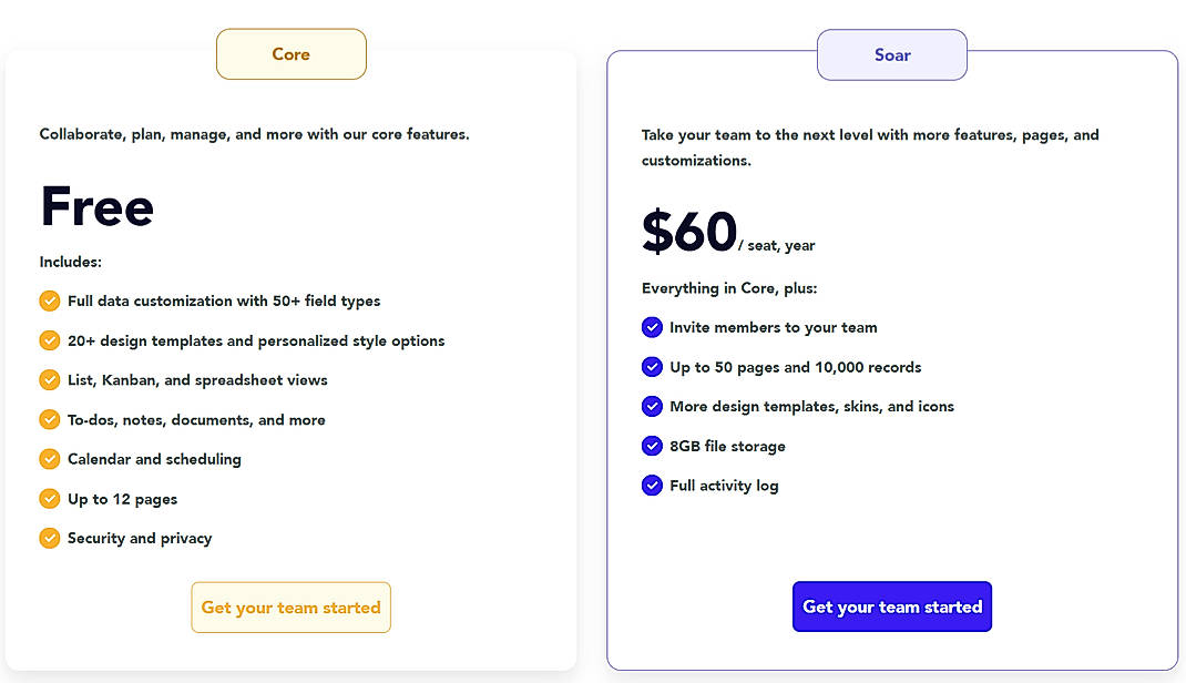 Pricing screenshot