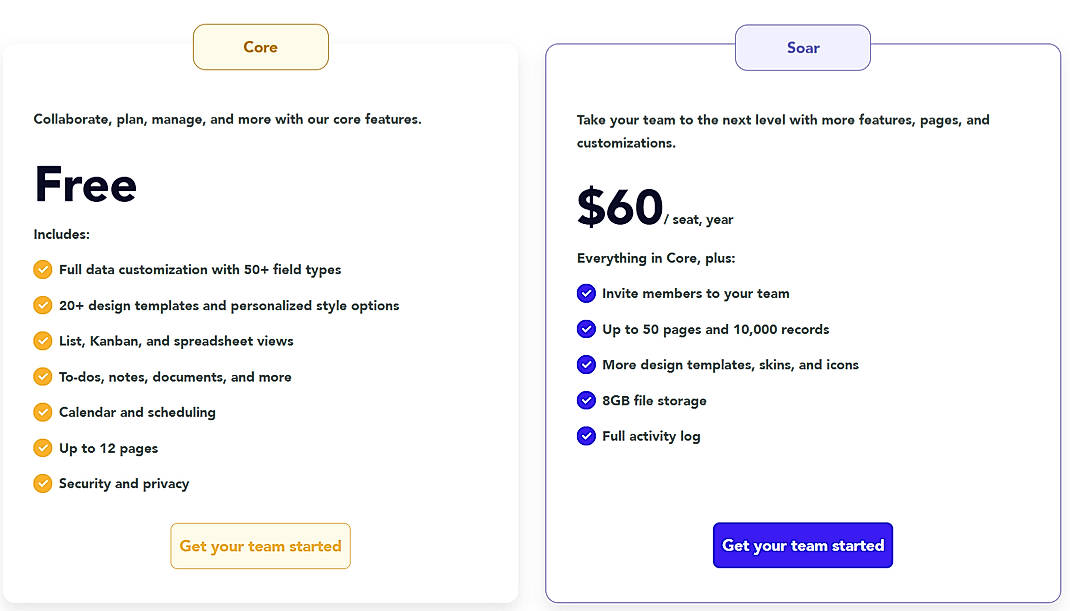 Pricing screenshot