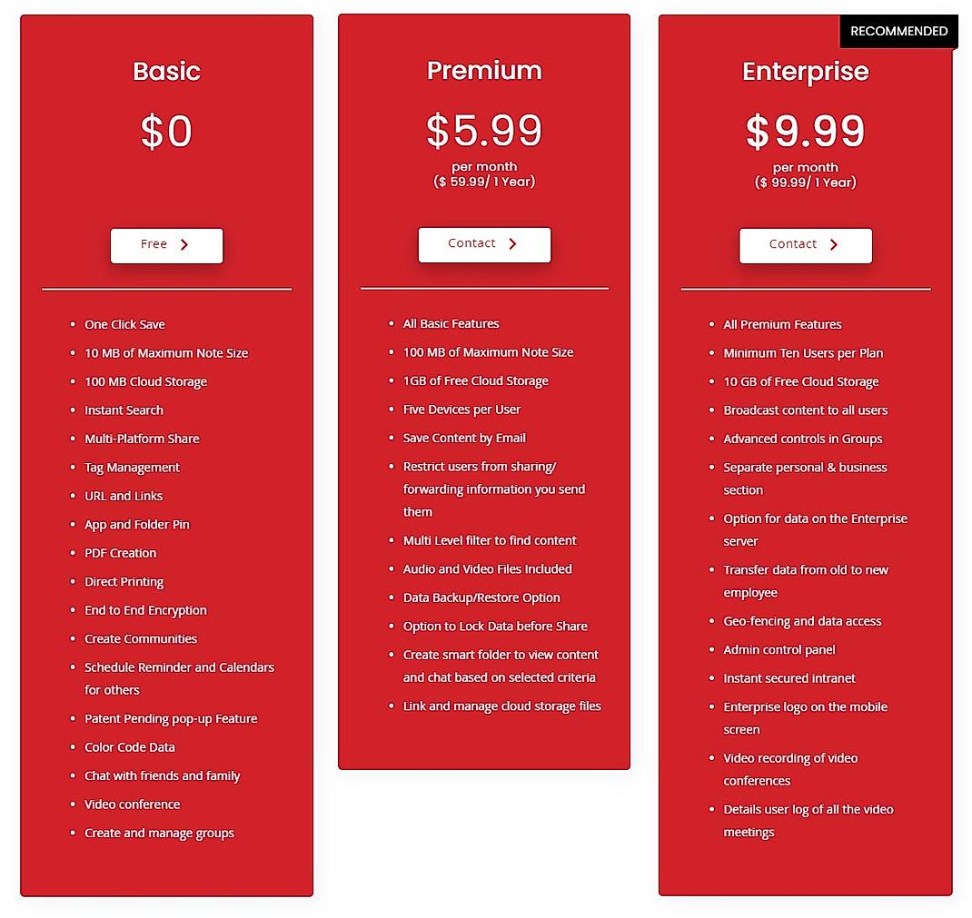 Pricing screenshot