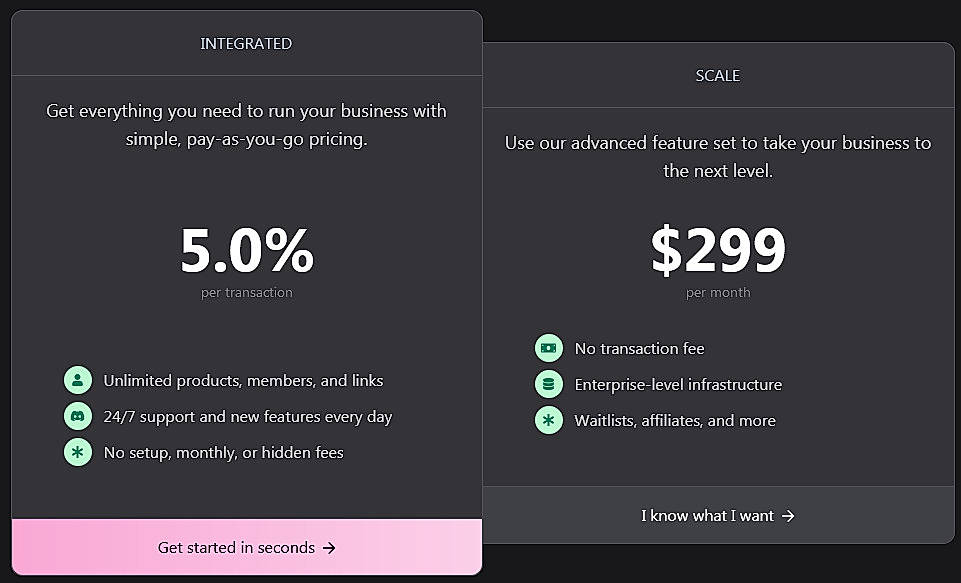 Pricing screenshot