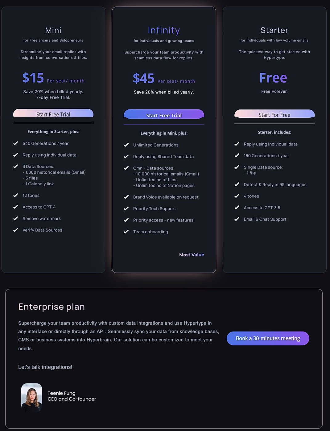 Pricing screenshot