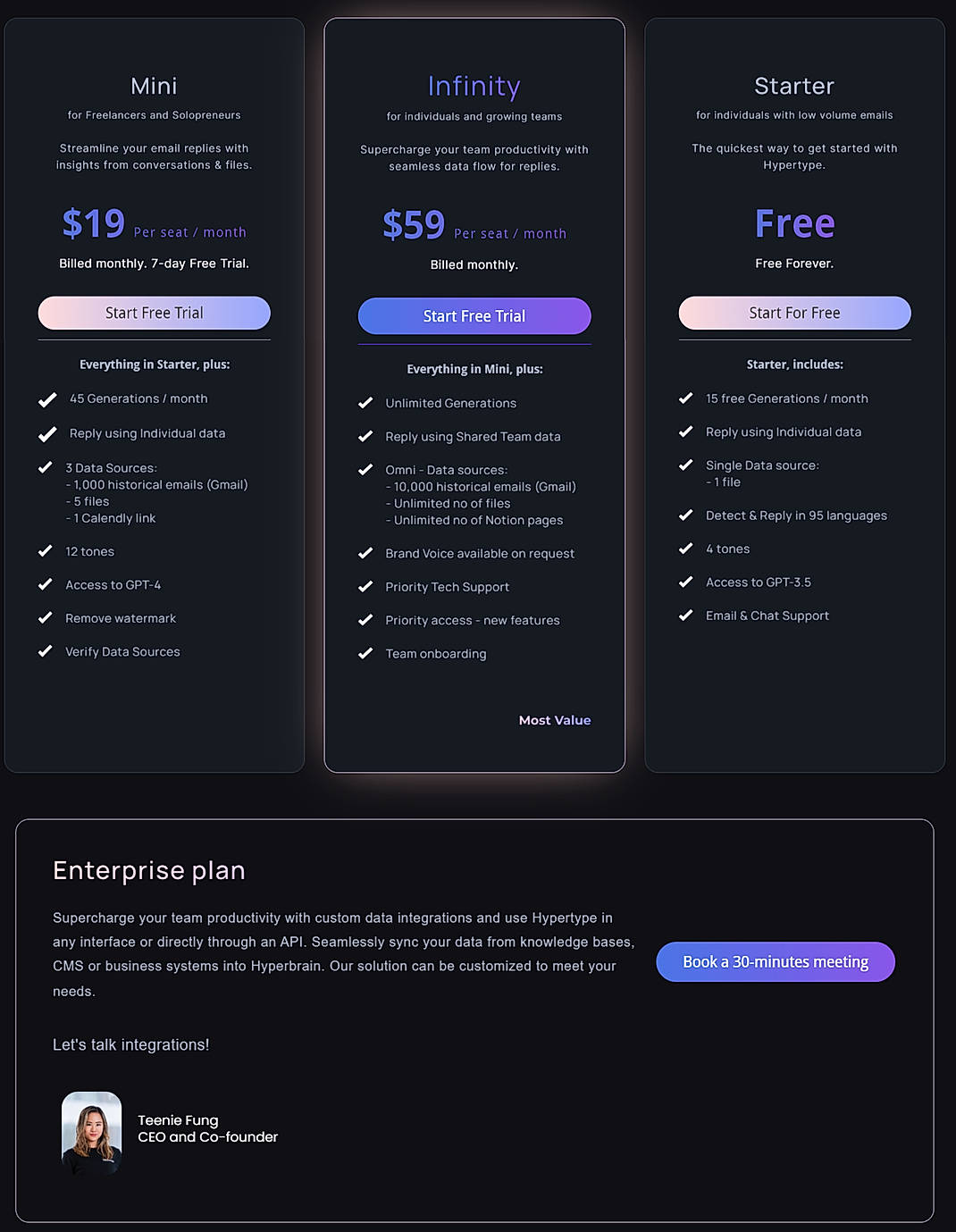 Pricing screenshot