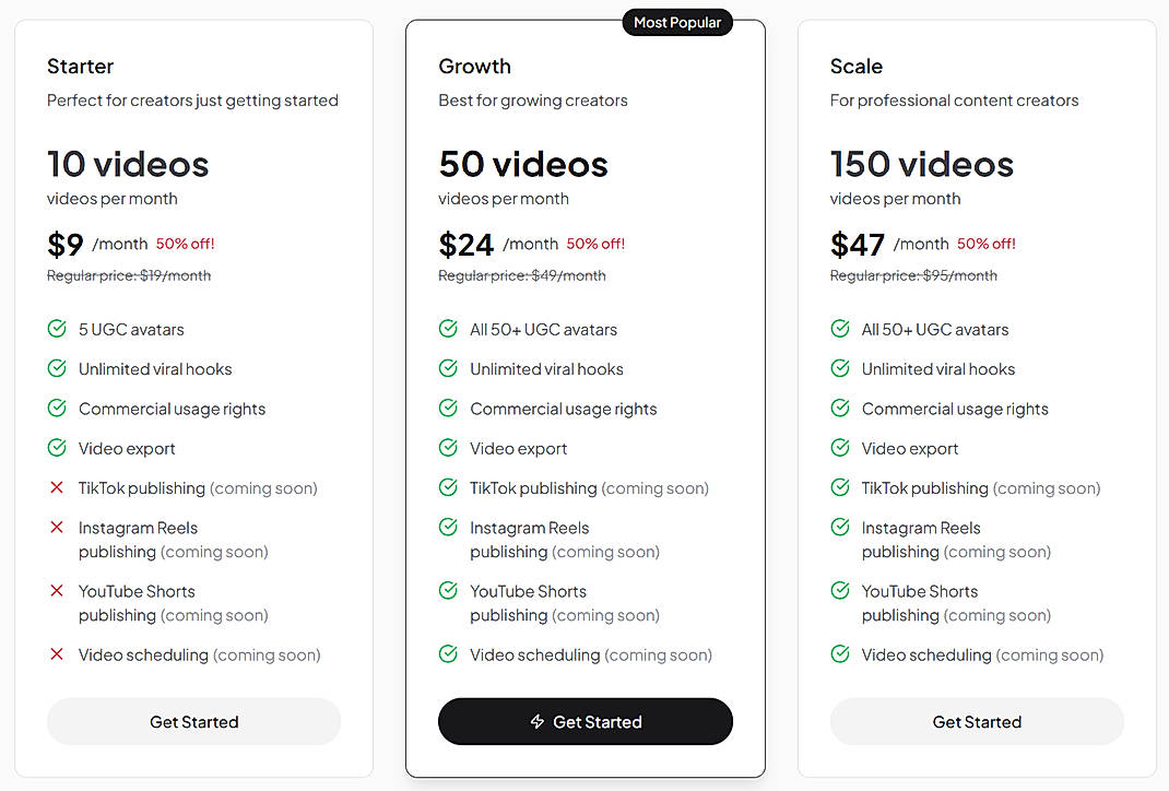Pricing screenshot