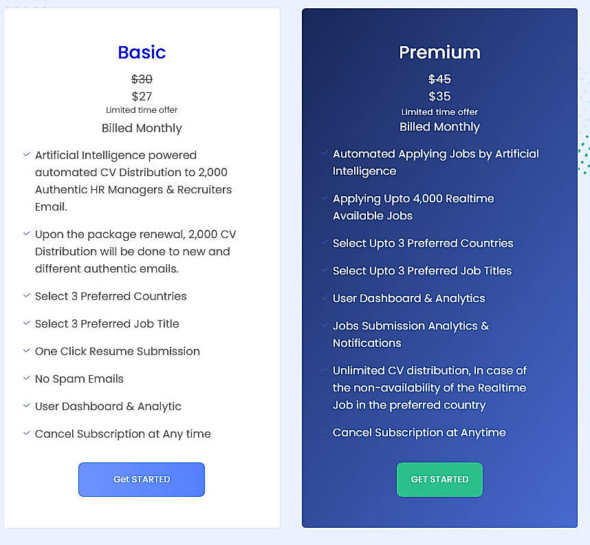 Pricing screenshot