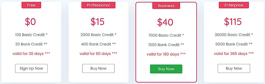 Pricing screenshot